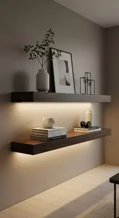 شلف کتاب با دکوریهای هنری و کتابهای مرتب شده به صورت خلاقانه