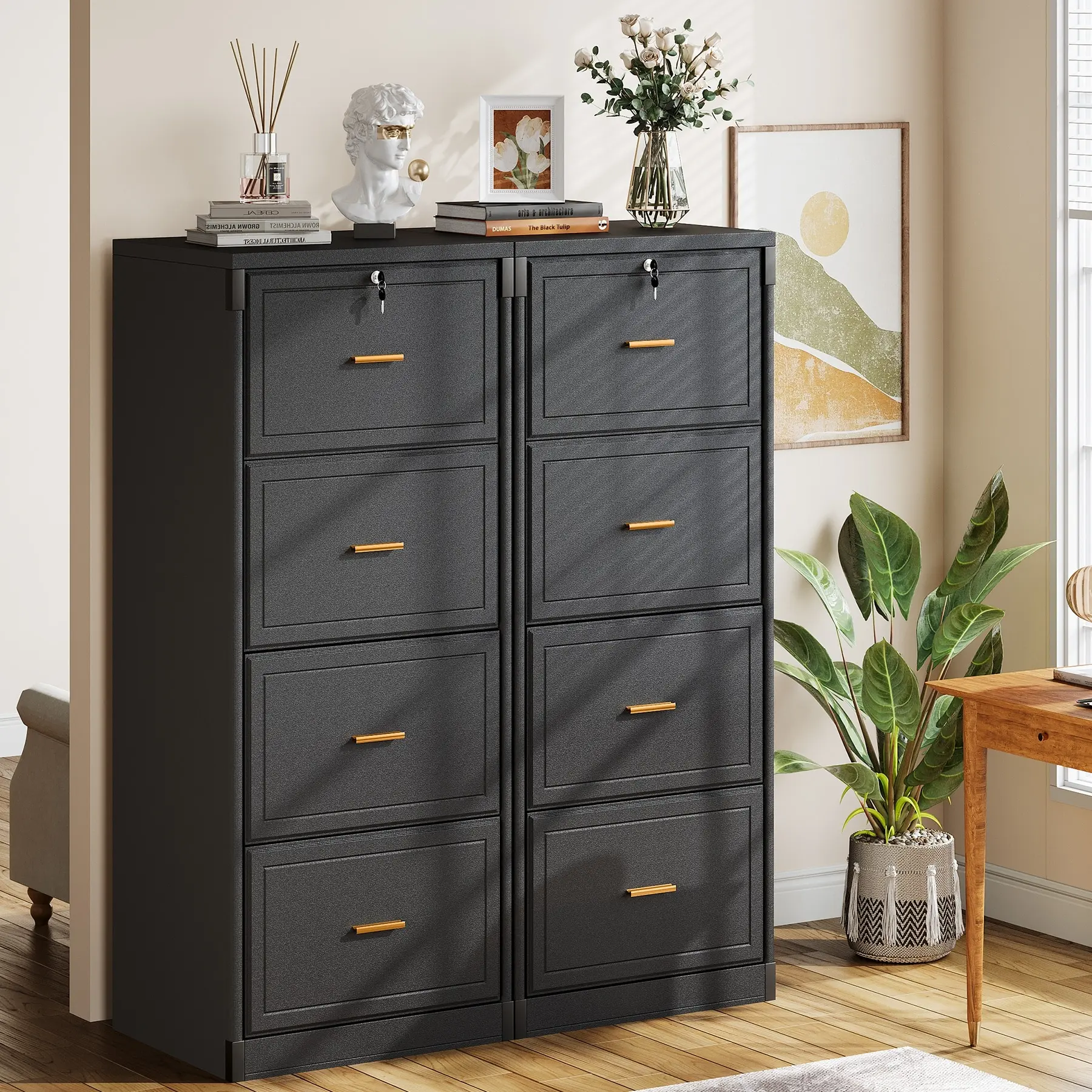 کابینت فایل چهار درجهٔ روشن با قفل و کلید، مناسب برای اسناد و مدارک