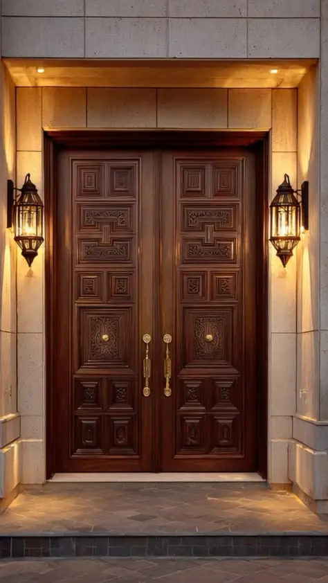 نمونه درب چوبی با طراحی کلاسیک و جزئیات تزئینی