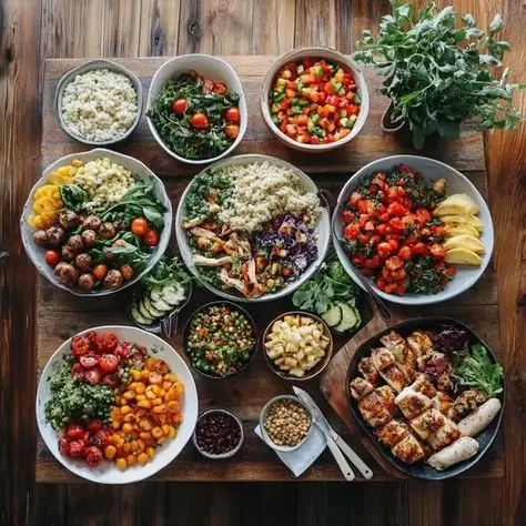 غذاهای گرم و خوشمزه آماده برای سرو در مهمانی