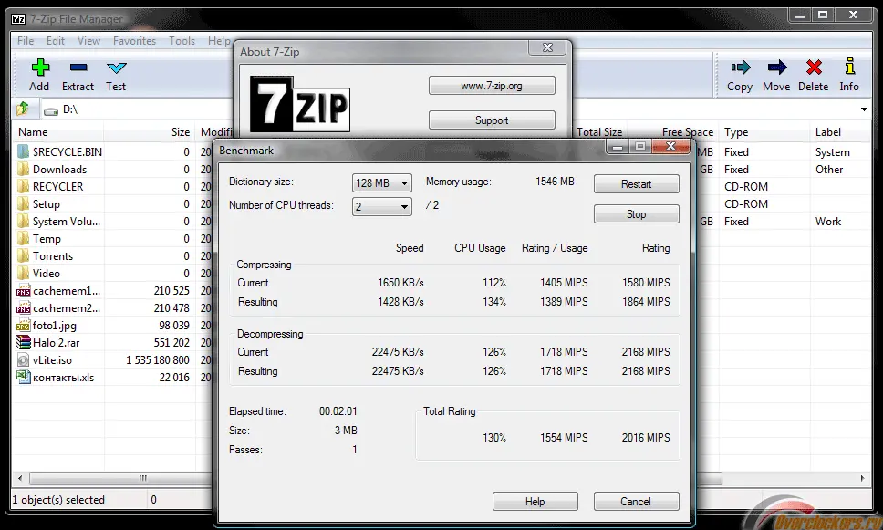 نمونه رابط کاربری برنامه 7-Zip برای فشرده‌سازی فایل‌ها