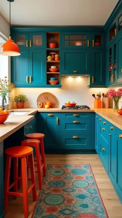 آشپزخانه با رنگ دیوار سبز و کابینت‌های سفید