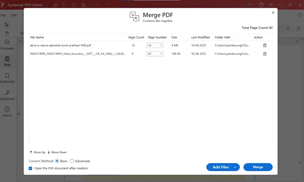 رابط کاربری یک نرم‌افزار حرفه‌ای برای ترکیب فایل‌های PDF