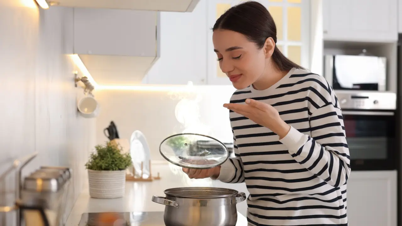 آشپزخانه مدرن با تهویه مناسب و وسایل آشپزخانه مرتب