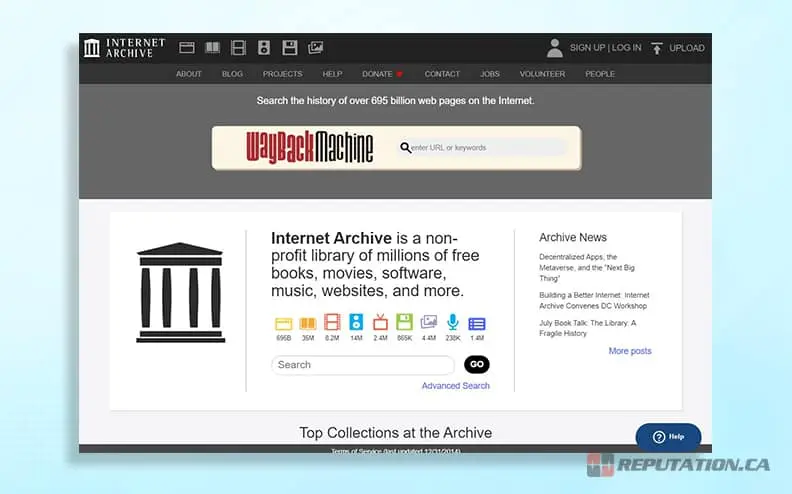نمونه‌ای از ابزار Wayback Machine برای ذخیره‌سازی نسخه‌های قدیمی سایت
