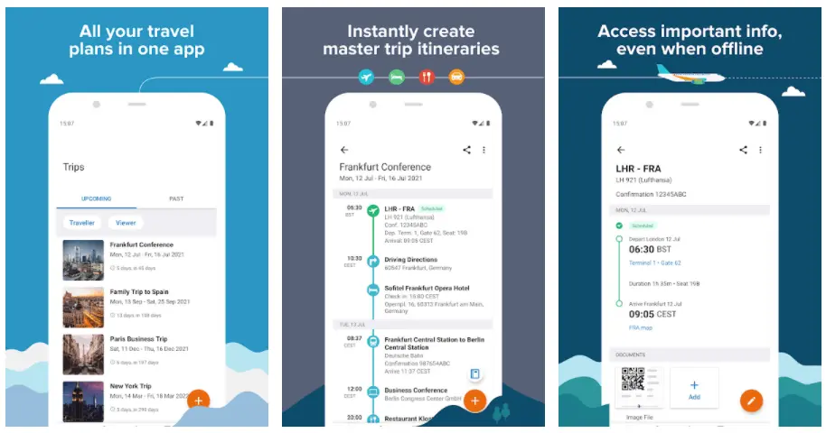 نمای برنامه TripIt برای مدیریت سفر