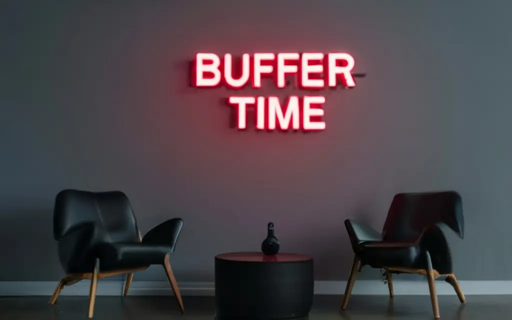 نوار نئون با نوشته Buffer Time که نشاندهنده اهمیت زمان اضافه است