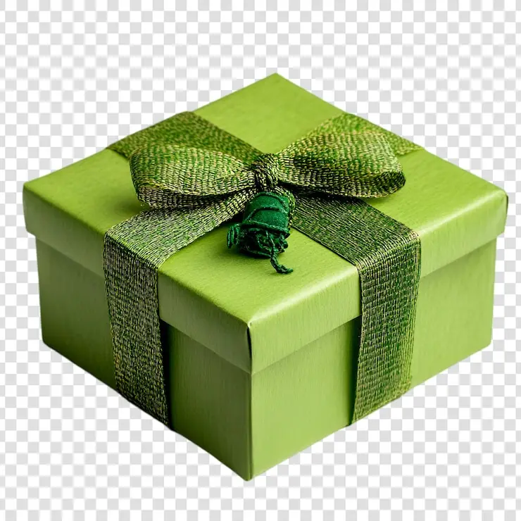 جعبه هدیه سبز با نوار و گل کاغذی برای مناسبت‌های خاص