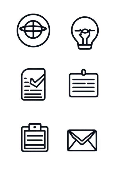 مجموعه‌ای از آیکون‌های خطی سیاه با سبک طراحی یکسان و موضوعات مختلف