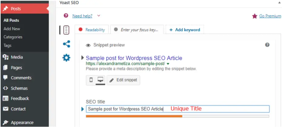 نمونه‌ای از تنظیمات عنوان صفحه در وردپرس با استفاده از پلاگین Yoast SEO