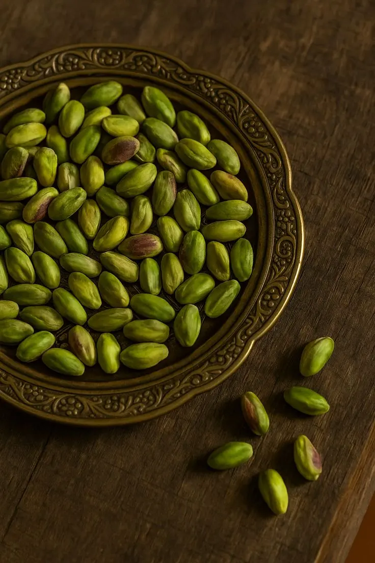 پسته اکبری تازه با پوسته سبز روشن و شکل گرد