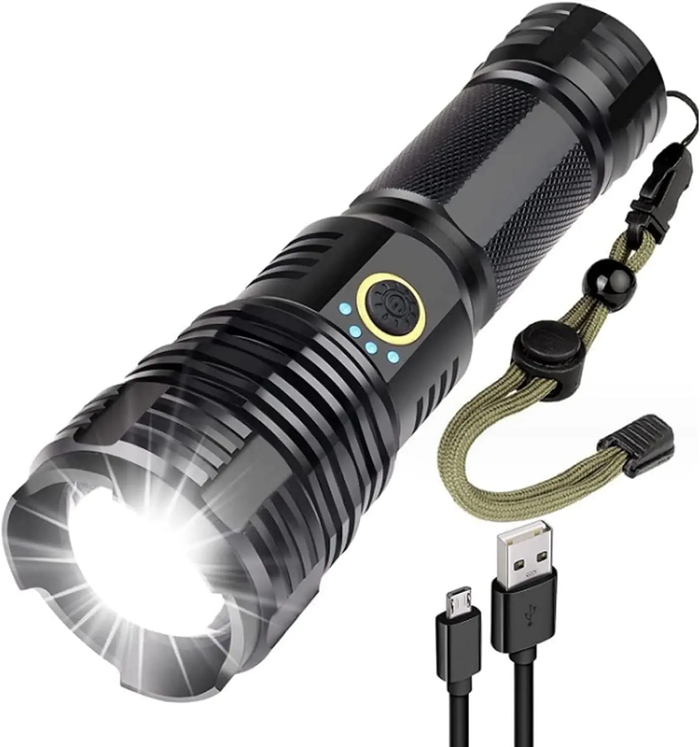 چراغ قوه LED نصب شده روی یک خودرو مدرن با نور سفید روشن