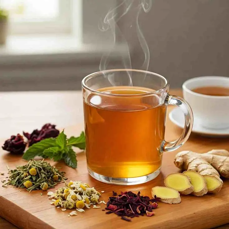 فنجان دمنوش آویشن و گلاب در محیط آرام