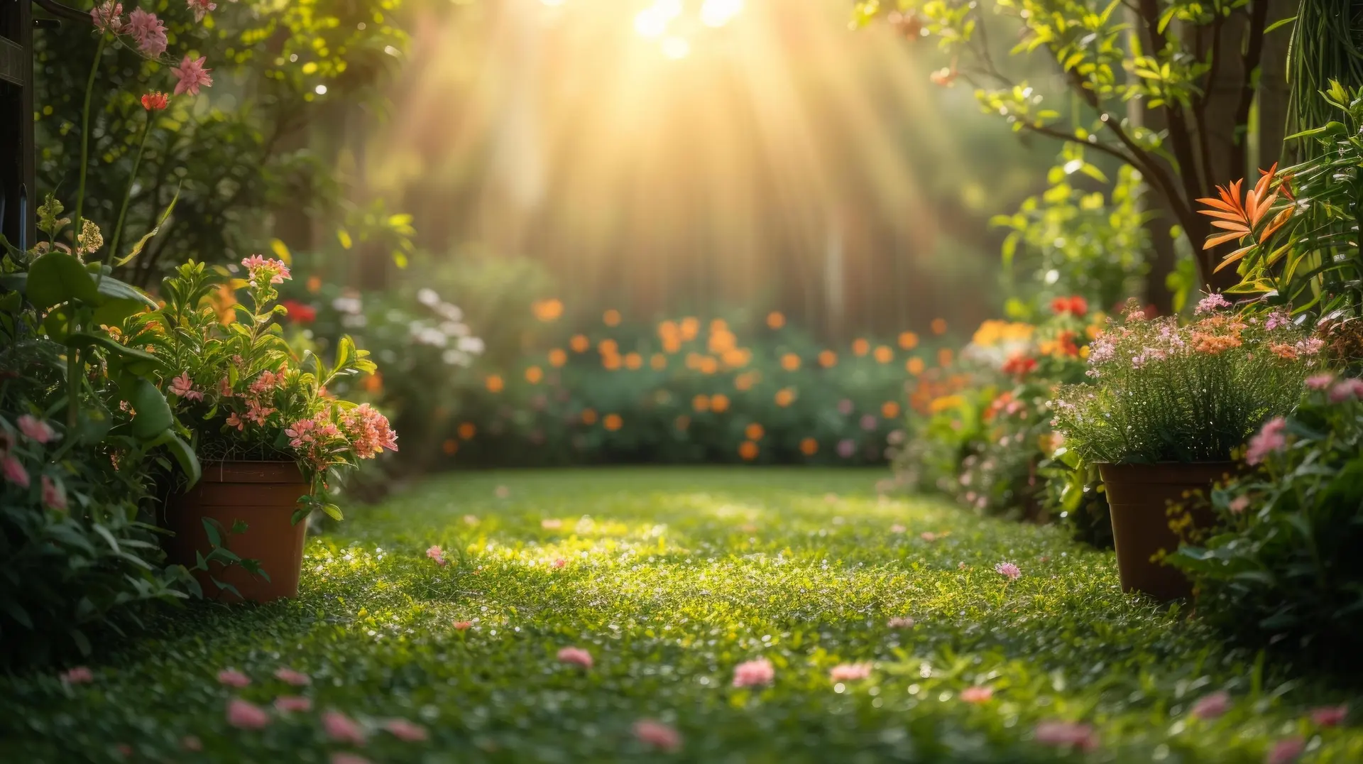 حوضچه کوچک و گیاهان آبزی در حیاط
