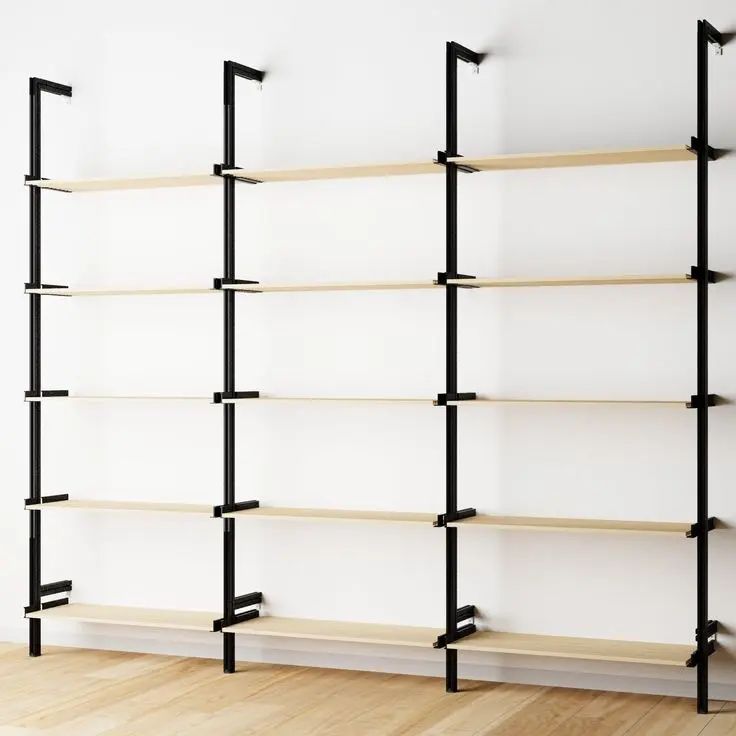کتابخانه دیواری فلزی با طراحی صنعتی و قابلیت تنظیم ارتفاع