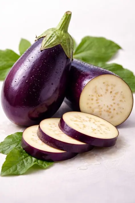 بادمجان قلمی تازه در سبد سبزیجات