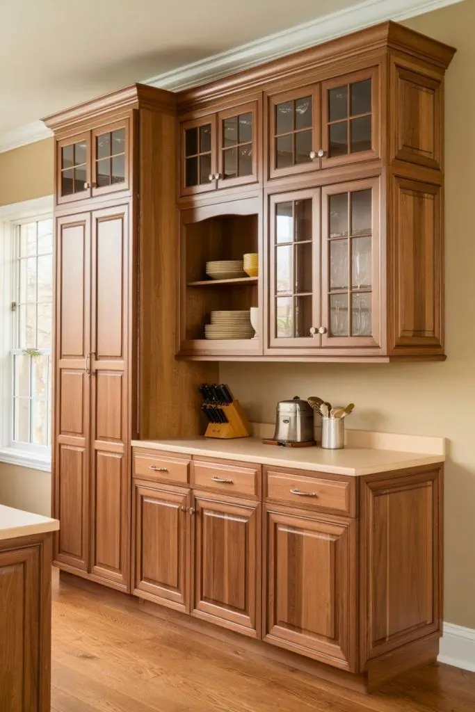 کابینت چوبی با سطح صیقلی و رنگ طبیعی
