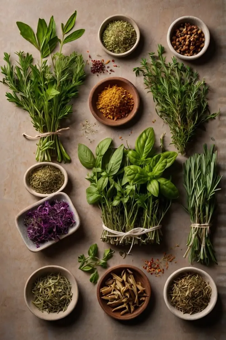 ترکیب ادویه پلویی سنتی با سبزی، ریحان و گشنیز