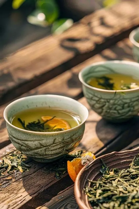دمنوش لیمو و زردچوبه در لیوان شیشه‌ای با برگ‌های تازه