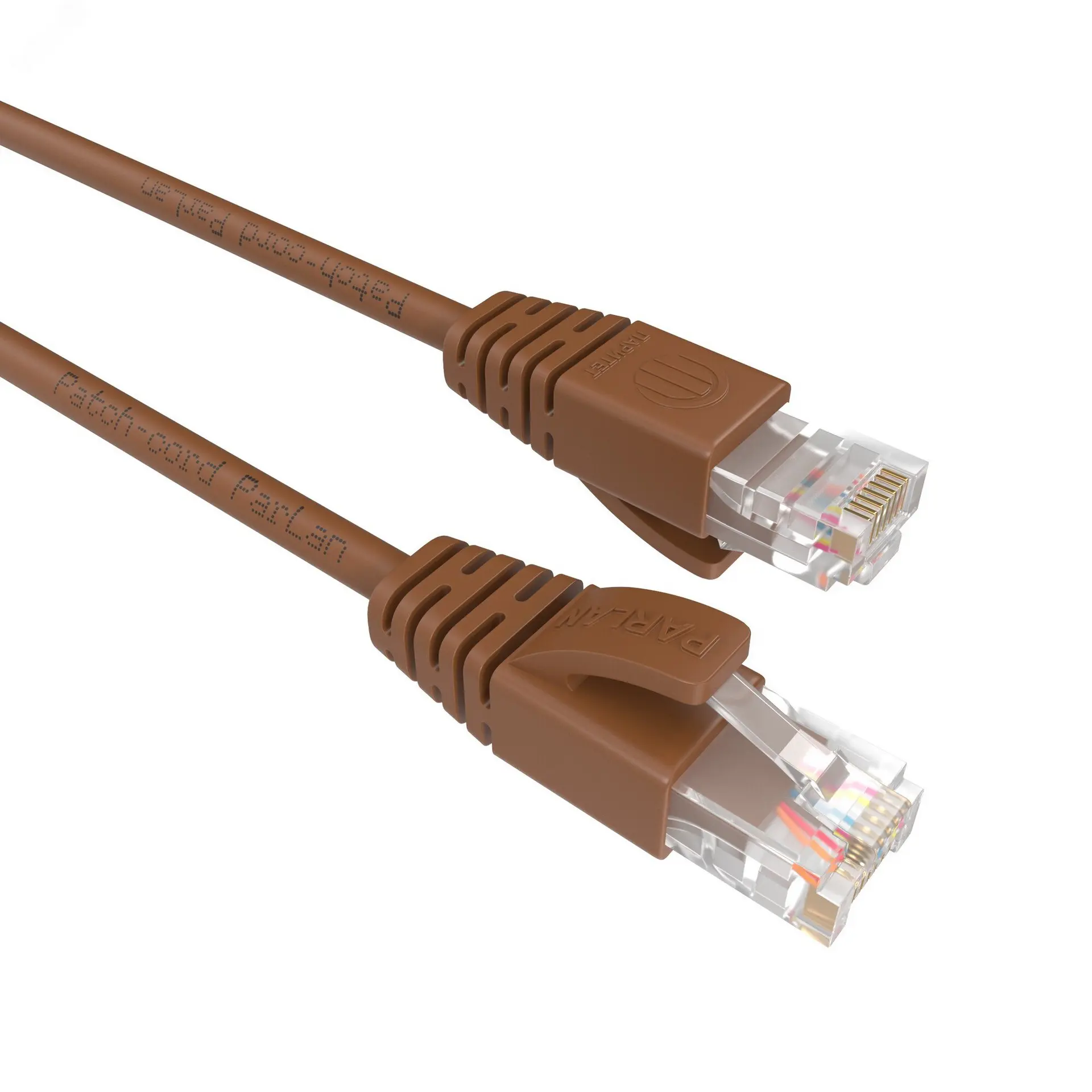 نمونه‌ای از پچ کورد مسی با رنگ قهوه‌ای و کانکتور RJ45